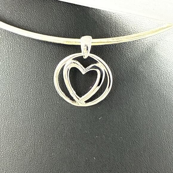 Lia Sophia Necklace 18" Open Heart Pendant Silver Tone Wire Choker Collar NWT - Picture 2 of 8